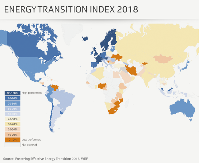 mappa mondiale con l indice di transizione energetica del WEF