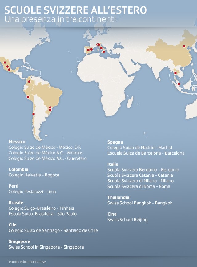 mappa che mostra dove sono le 18 scuole svizzere all estero