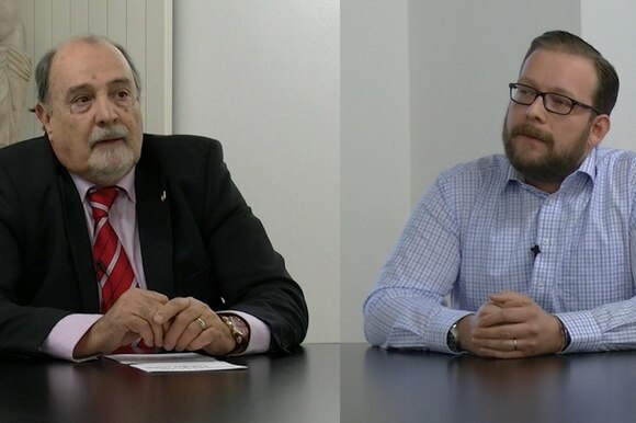 Mauro Baranzini e Alain Bühler al dibattito organizzato da Tvsvizzera/Swissinfo