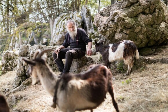 Jean-Pierre Rochat avec ses chèvres