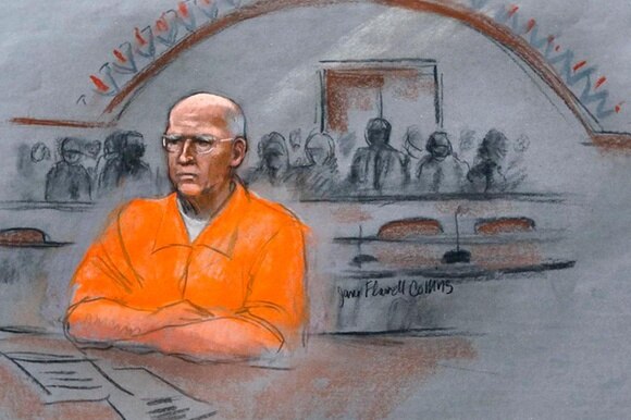 Un disegno che ritrae Bulger durante il processo del novembre 2013