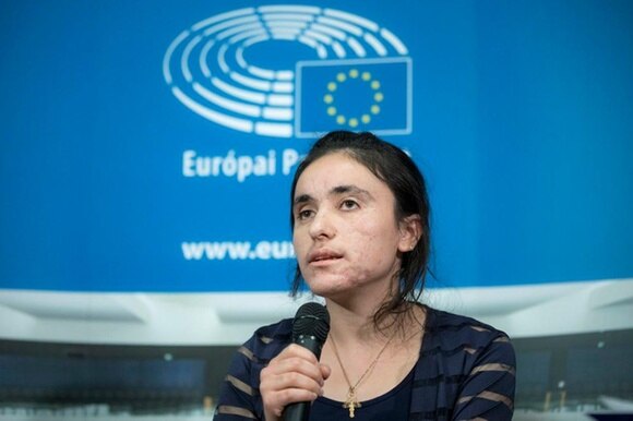 Nell immagine d archivio Lamiya Haji Bashar alla Conferenza stampa al parlamento europeo dopo il premio Sakharov