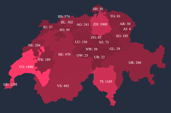 La grafica del coronavirus in Svizzera