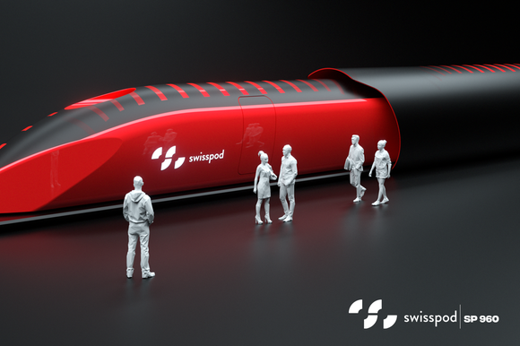 An artist s impression of a Swisspod hyperloop capsule