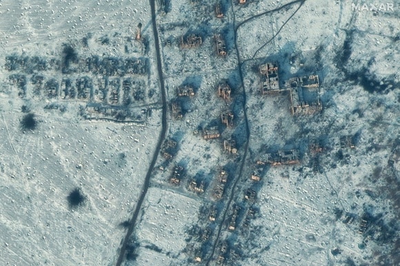 Un immagine satellitare di quel che rimane di Soledar.